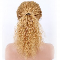 Full Lace Wig, Long Length, Natural Curly, Color #24 (Golden Blonde), Made With Remy Indian Human Hair