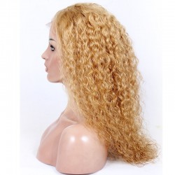 Full Lace Wig, Long Length, Natural Curly, Color #24 (Golden Blonde), Made With Remy Indian Human Hair