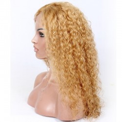Full Lace Wig, Long Length, Natural Curly, Color #24 (Golden Blonde), Made With Remy Indian Human Hair