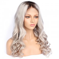 Full Lace Wig, Long Length, Body Wave, Ombre Color #2/60 (Darkest Brown / Lightest Blonde), Made With Remy Indian Human Hair