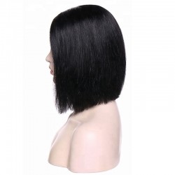 Lace Front Wig, Short Length, 10", Bob Cut, Color #1 (Jet Black), Made With Remy Indian Human Hair