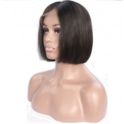 Lace Front Wig, Short Length, 8", Bob Cut, Color #1B (Off Black), Made With Remy Indian Human Hair