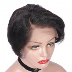 Lace Front Wig, Short Length, 8", Pixie Cut, Color #1B (Off Black), Made With Remy Indian Human Hair