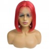 Lace Front Wig, Short Length, 10", Bob Cut, Color Red, Made With Remy Indian Human Hair
