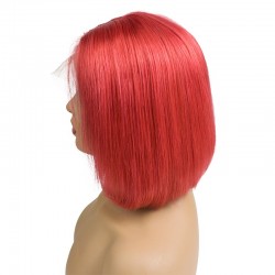 Lace Front Wig, Short Length, 10", Bob Cut, Color Red, Made With Remy Indian Human Hair