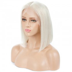 Lace Front Wig, Short Length, 10", Bob Cut, Color #60 (Lightest Blonde), Made With Remy Indian Human Hair