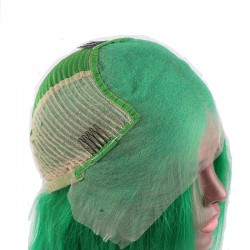 Lace Front Wig, Short Length, 10", Bob Cut, Color Green, Made With Remy Indian Human Hair