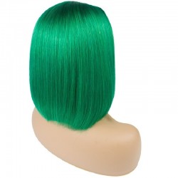Lace Front Wig, Short Length, 10", Bob Cut, Color Green, Made With Remy Indian Human Hair