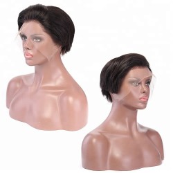 Lace Front Wig, Short Length, 6", Pixie Cut, Color #1B (Off Black), Made With Remy Indian Human Hair