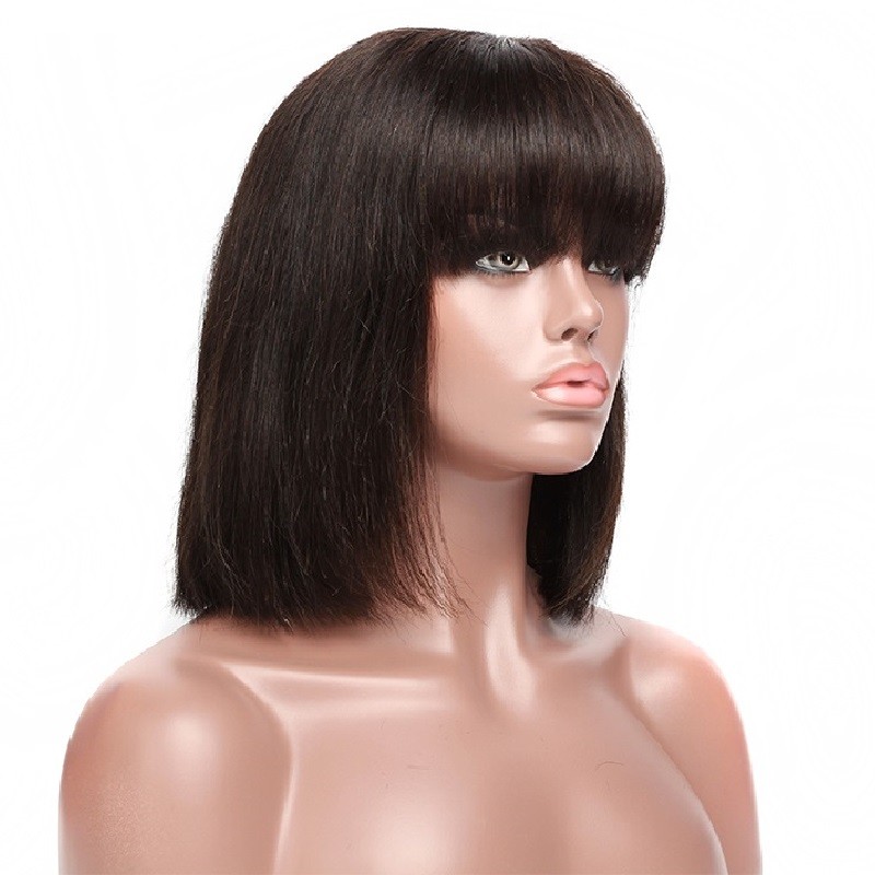 Lace Front Wig, Bob with Fringe, 10", Color 1B (Off Black)