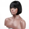 Lace Front Wig, Short Length, 8", Bob Cut With Fringe, Color #1 (Jet Black), Made With Remy Indian Human Hair