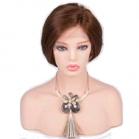 Lace Front Wig, Short Length, 8", Color #4 (Dark Brown), Made With Remy Indian Human Hair