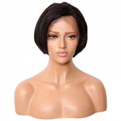 Lace Front Wig, Short Length, 8", Color #1B (Off Black), Made With Remy Indian Human Hair