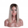 Lace Front Wig, Medium Length, Ombre Color #1B/Grey (Off Black / Grey), Made With Remy India Human Hair