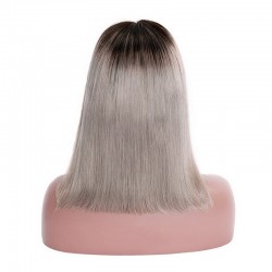 Lace Front Wig, Medium Length, Ombre Color #1B/Grey (Off Black / Grey), Made With Remy India Human Hair