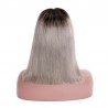 Lace Front Wig, Medium Length, Ombre Color #1B/Grey (Off Black / Grey), Made With Remy India Human Hair