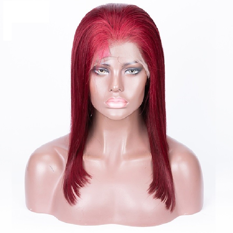 Lace Front Wig, Medium Length, Color #530 (Red Wine), Made With Remy Indian Human Hair