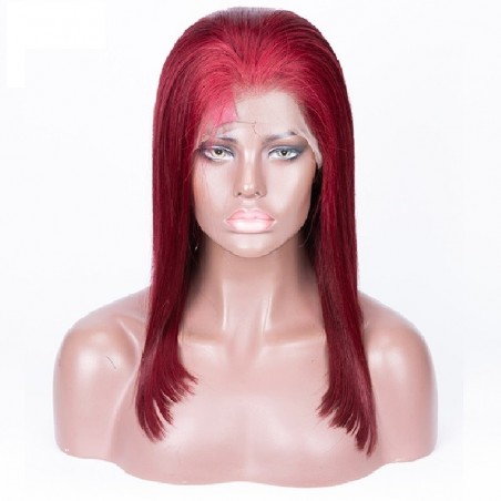 Lace Front Wig, Medium Length, Color #530 (Red Wine), Made With Remy Indian Human Hair