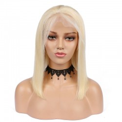 Lace Front Wig, Medium Length, Color #613 (Platinum Blonde), Made With Remy Indian Human Hair