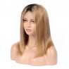 Lace Front Wig, Medium Length, Ombre Color #1B/18 (Off Black / Light Ash Blonde), Made With Remy Indian Human Hair
