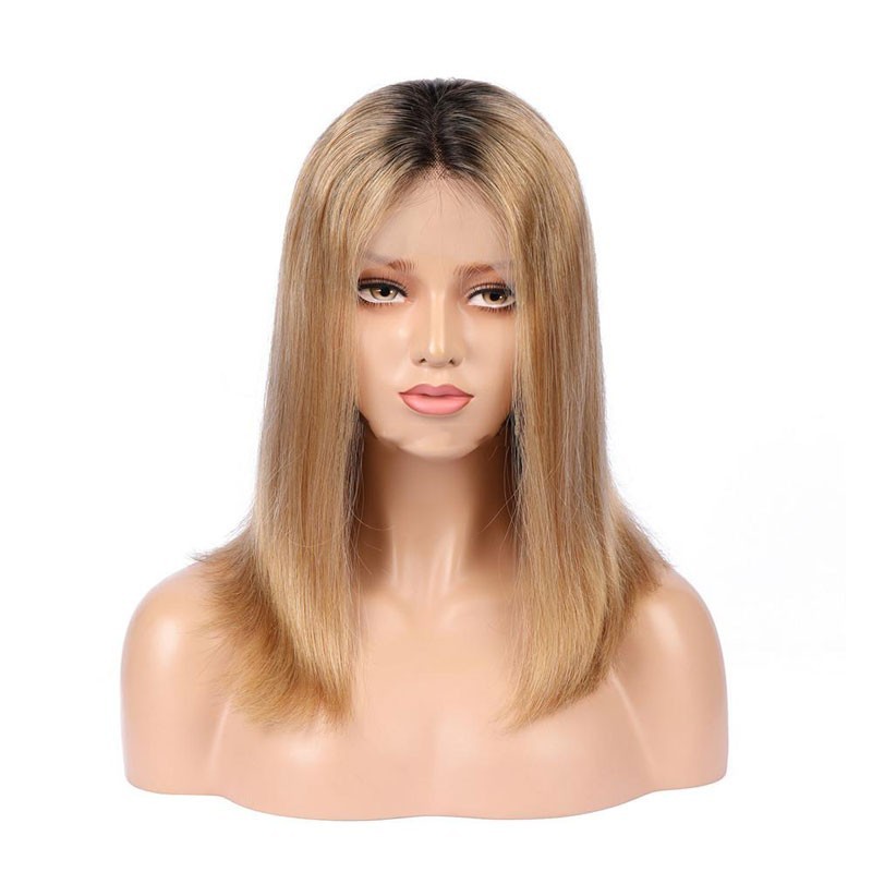 Lace Front Wig, Medium Length, Ombre Color #1B/18 (Off Black / Light Ash Blonde), Made With Remy Indian Human Hair Lace Front Wig, Medium Length, Ombre Color #1B/18 (Off Black / Light Ash Blonde), Made With Remy Indian Human Hair