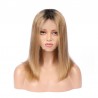 Lace Front Wig, Medium Length, Ombre Color #1B/18 (Off Black / Light Ash Blonde), Made With Remy Indian Human Hair