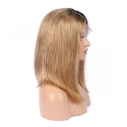 Lace Front Wig, Medium Length, Ombre Color #1B/18 (Off Black / Light Ash Blonde), Made With Remy Indian Human Hair