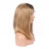 Lace Front Wig, Medium Length, Ombre Color #1B/18 (Off Black / Light Ash Blonde), Made With Remy Indian Human Hair