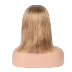 Lace Front Wig, Medium Length, Ombre Color #1B/18 (Off Black / Light Ash Blonde), Made With Remy Indian Human Hair