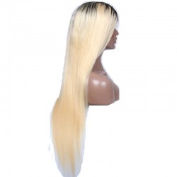 Lace Front Wig, Extra Long Length, Ombre Color #1B/613 (Off Black / Platinum Blonde), Made With Remy Indian Human Hair