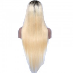 Lace Front Wig, Extra Long Length, Ombre Color #1B/613 (Off Black / Platinum Blonde), Made With Remy Indian Human Hair