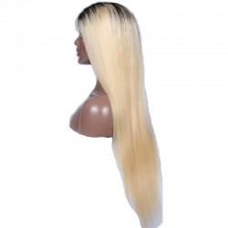 Lace Front Wig, Extra Long Length, Ombre Color #1B/613 (Off Black / Platinum Blonde), Made With Remy Indian Human Hair