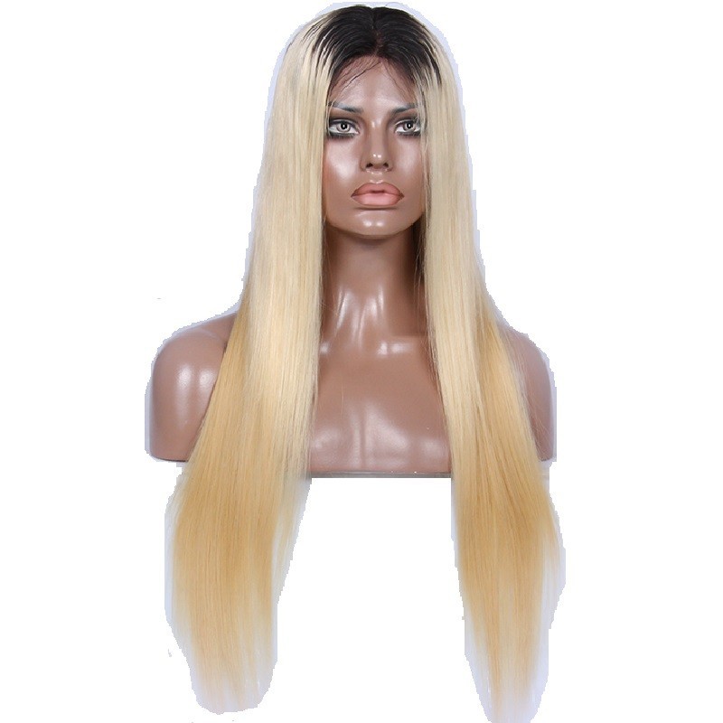 Lace Front Wig, Extra Long Length, Ombre Color #1B/613 (Off Black / Platinum Blonde), Made With Remy Indian Human Hair