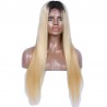 Lace Front Wig, Extra Long Length, Ombre Color #1B/613 (Off Black / Platinum Blonde), Made With Remy Indian Human Hair