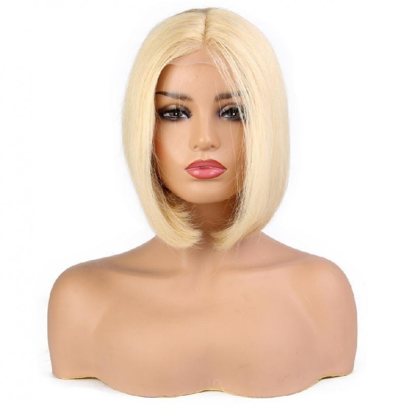 360° Lace Wig, Short Length, 8", Bob Cut, Color #613 (Platinum Blonde), Made With Remy Indian Human Hair
