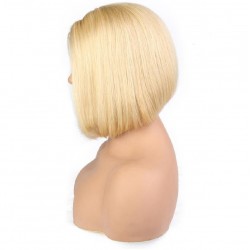 360° Lace Wig, Short Length, 8", Bob Cut, Color #613 (Platinum Blonde), Made With Remy Indian Human Hair