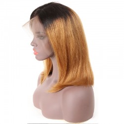 360° Lace Wig, Medium Length, Ombre Color #1B/27 (Off Black / Honey Blonde), Made With Remy Indian Human Hair