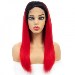 360° Lace Wig, Long Length, Ombre Color #1B/Red (Off Black / Red), Made With Remy Indian Human Hair