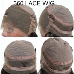 360° Lace Wig, Medium Length, Fringe Cut, Mix Color #1B/4 (Off Black / Dark Brown), Made With Remy Indian Human Hair