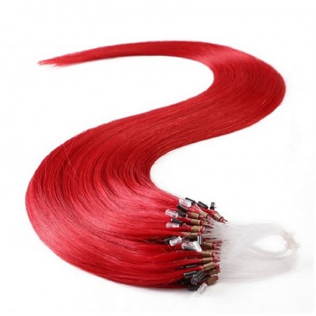 Micro Loop Ring Hair Extensions, Color #Red, Made With Remy Indian Human Hair