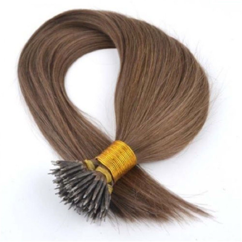 Nano Ring Hair Extensions, Color #8 (Chestnut Brown), Made With Remy Indian Human Hair