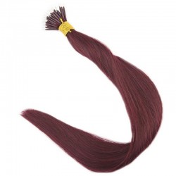 Nano Ring Hair Extensions, Color #99j (Burgundy), Made With Remy Indian Human Hair