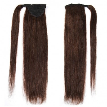 Color 2 (Darkest Brown), Wrap Around Ponytail Hair Extensions, Made With Remy Indian Human Hair