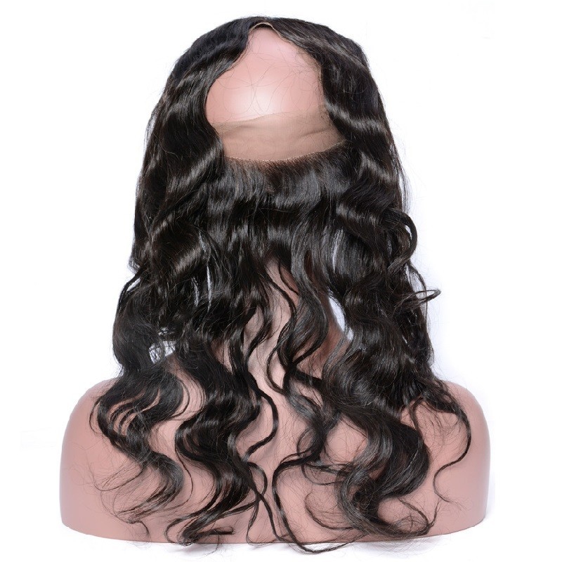360° Circular Band Lace  Frontal Closure Hair Extensions, Loose Wavy, Colour #1B (Off Black), Made With Remy Indian Human Hair