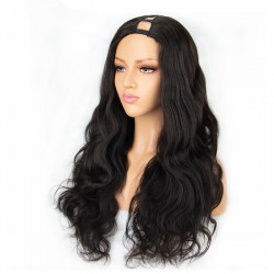 U-Part Wig, Body Wave, Color #1B (Off Black), Made With Remy Indian Human Hair