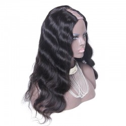 U-Part Wig, Deep Wavy, Color #1B (Off Black), Made With Remy Indian Human Hair