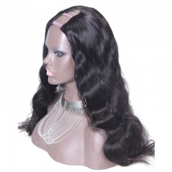 U-Part Wig, Deep Wavy, Color #1B (Off Black), Made With Remy Indian Human Hair