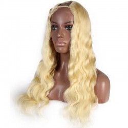 U-Part Wig, Body Wave, Color #613 (Platinum Blonde), Made With Remy Indian Human Hair