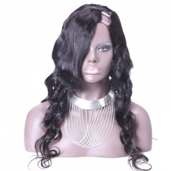U-Part Wig, Loose Wavy, Color #1 (Jet Black), Made With Remy Indian Human Hair