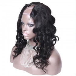 U-Part Wig, Loose Wavy, Color #1 (Jet Black), Made With Remy Indian Human Hair